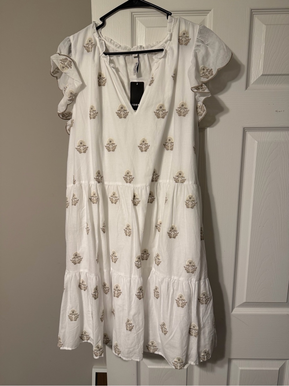 torrid White Mini Dress with Beige Embroidery